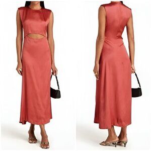 Loulou Studio Copan Cutout Satin Midi Dress in Brick